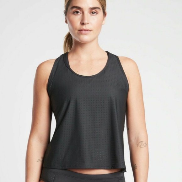 NWT ATHLETA Cross Train Tankini Support Top Black Perforated - Picture 2 of 5